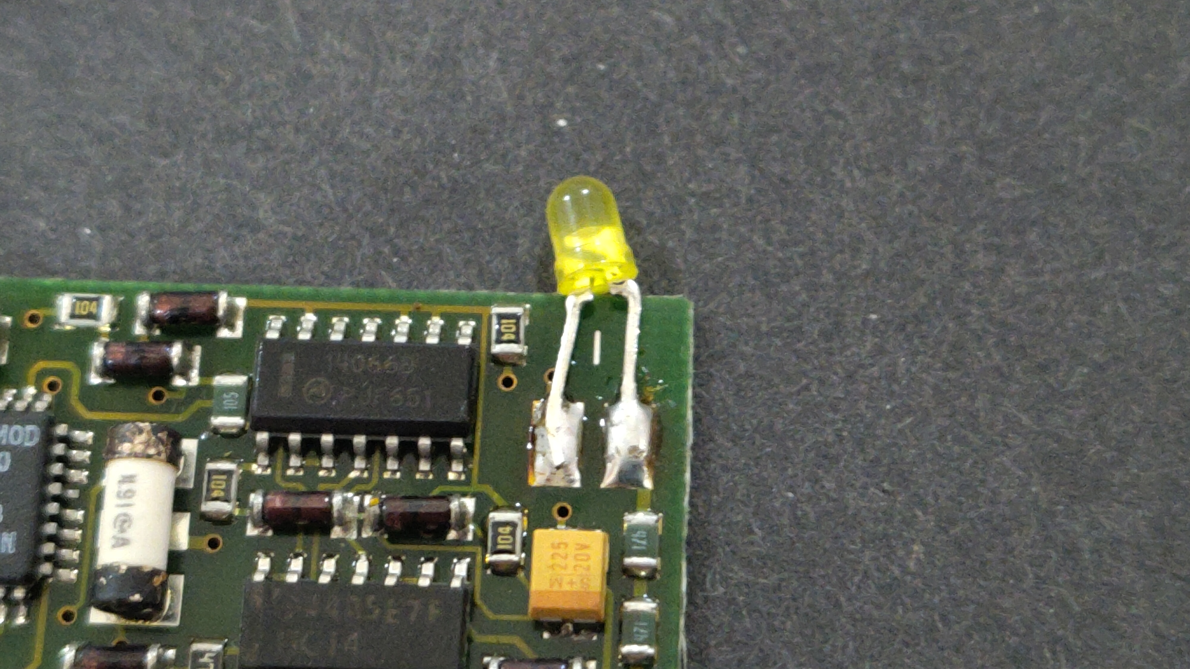 A Lenz RKRAN-V2 decoder, showing a slightly dodgy LED repair